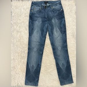 Escada Geometric Laser Cut Printed Straight Leg Jeans European Size 36 US Size 6
